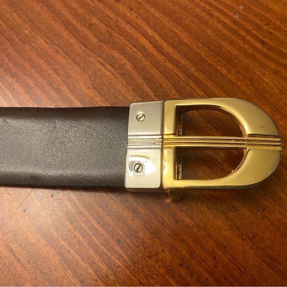 Vintage belt reversible two tone metal buckle leather black & brown sz 38 - Picture 4 of 9